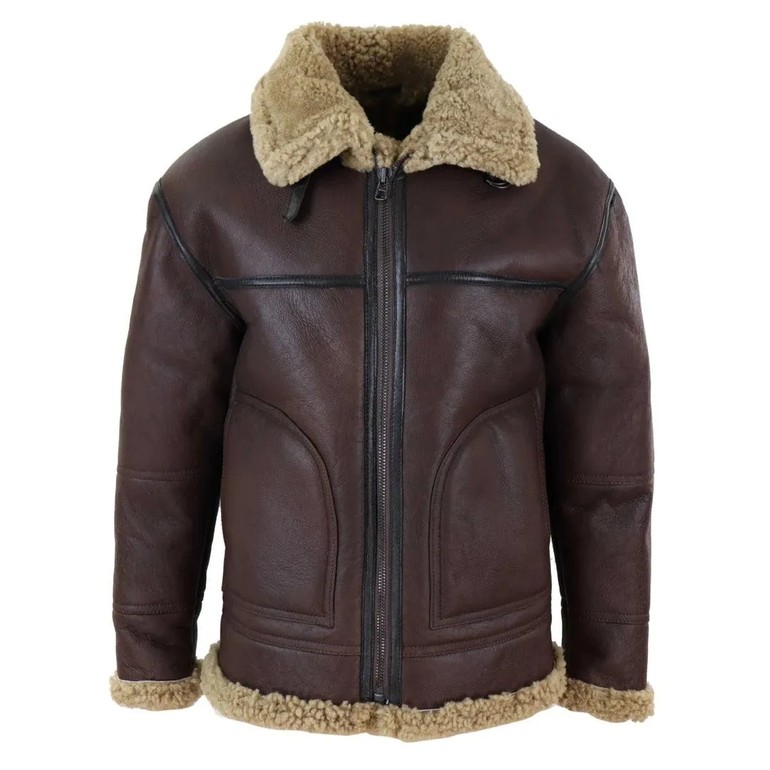 Men's Aviator Real Shearling Sheepskin Leather Bomber Flying Jacket BNWT