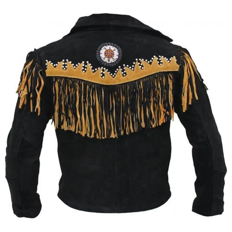 Men's Best Biker Western Wear Cowboy Coat Fringe Bead & Bones