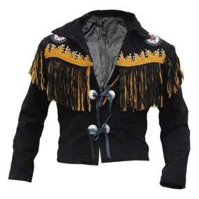 Men's Best Biker Western Wear Cowboy Coat Fringe Bead & Bones