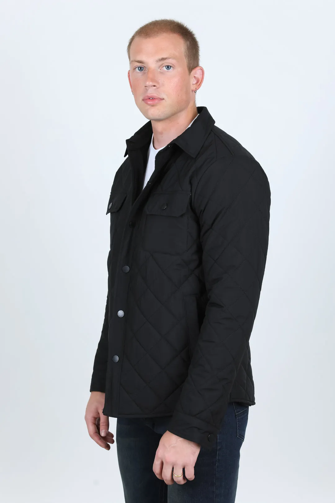 Mens Fur Lined Insulated Overshirt - Black