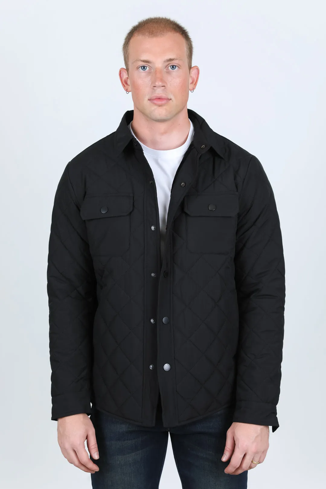 Mens Fur Lined Insulated Overshirt - Black