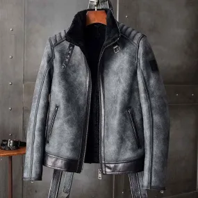 Men's Grey B3 Shearling Leather Bomber Coat