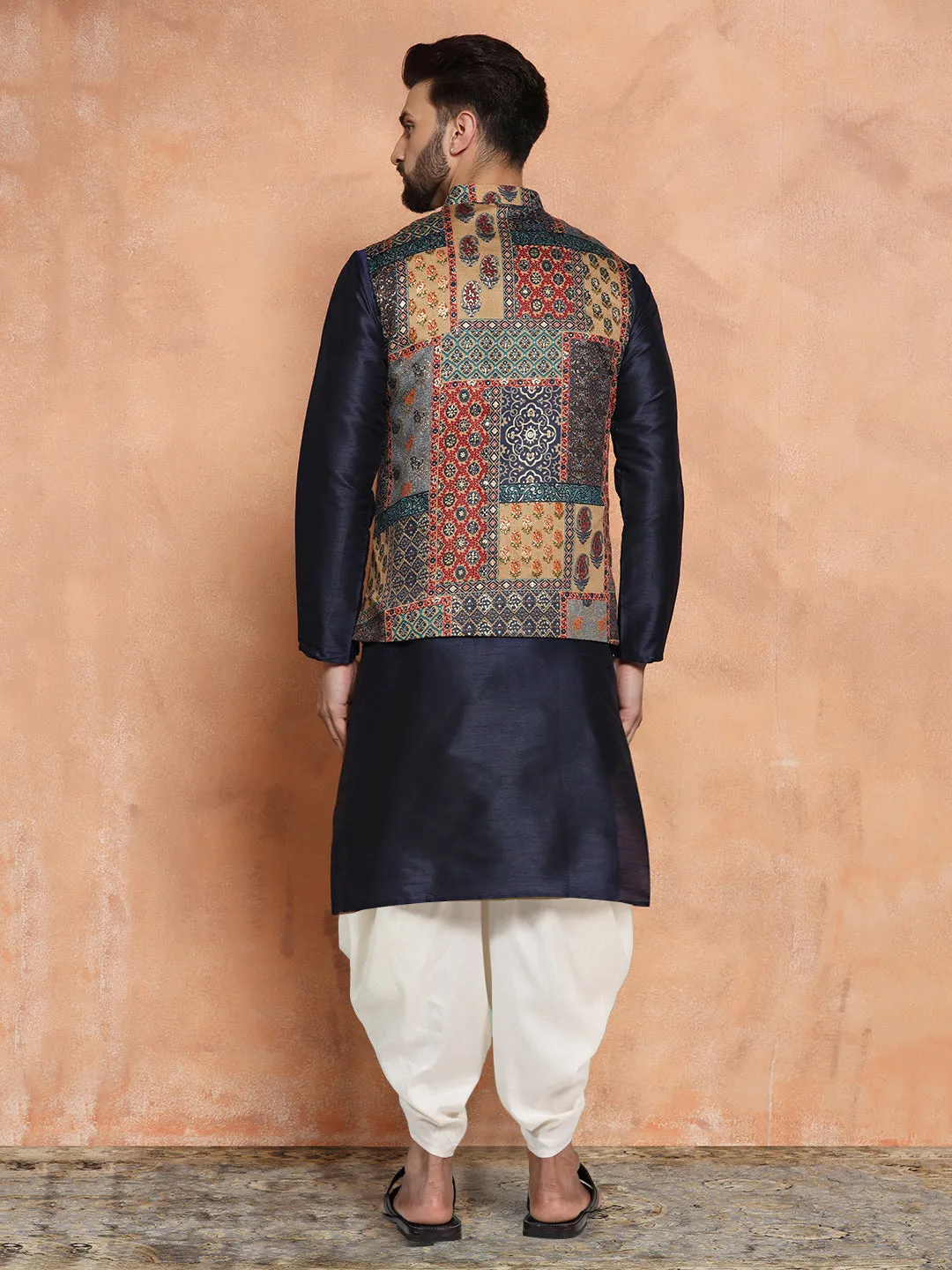 Men's Multi Color Kurta Jacket Dhoti Set