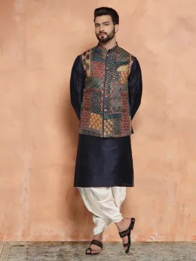 Men's Multi Color Kurta Jacket Dhoti Set