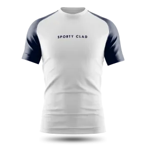 Men's Premium Cotton White / Blue Raglan Short Sleeve T-Shirt