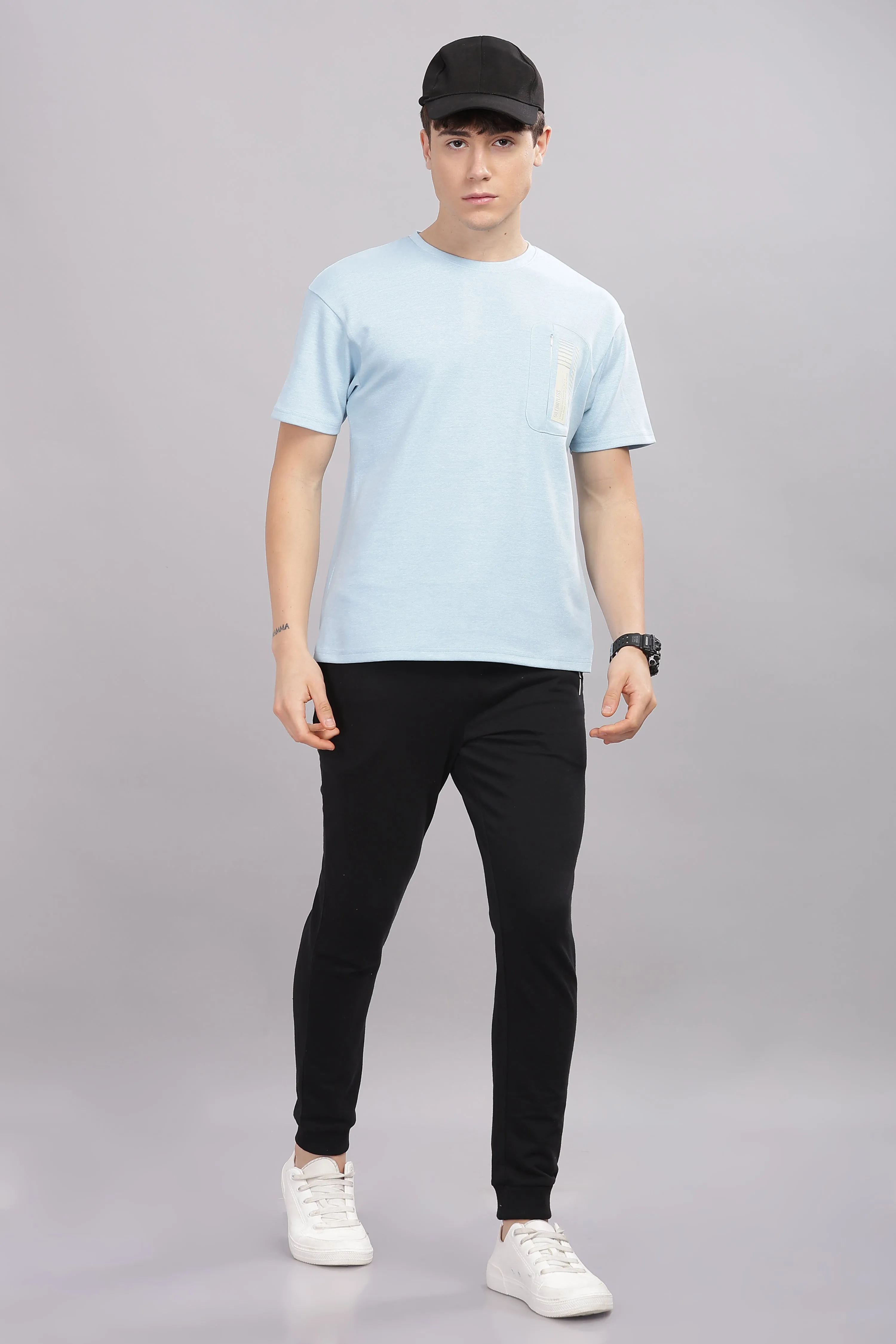 Men’s Round Neck soft cotton shrinkage resistant stretchable T Shirt-Domin8(Blue)