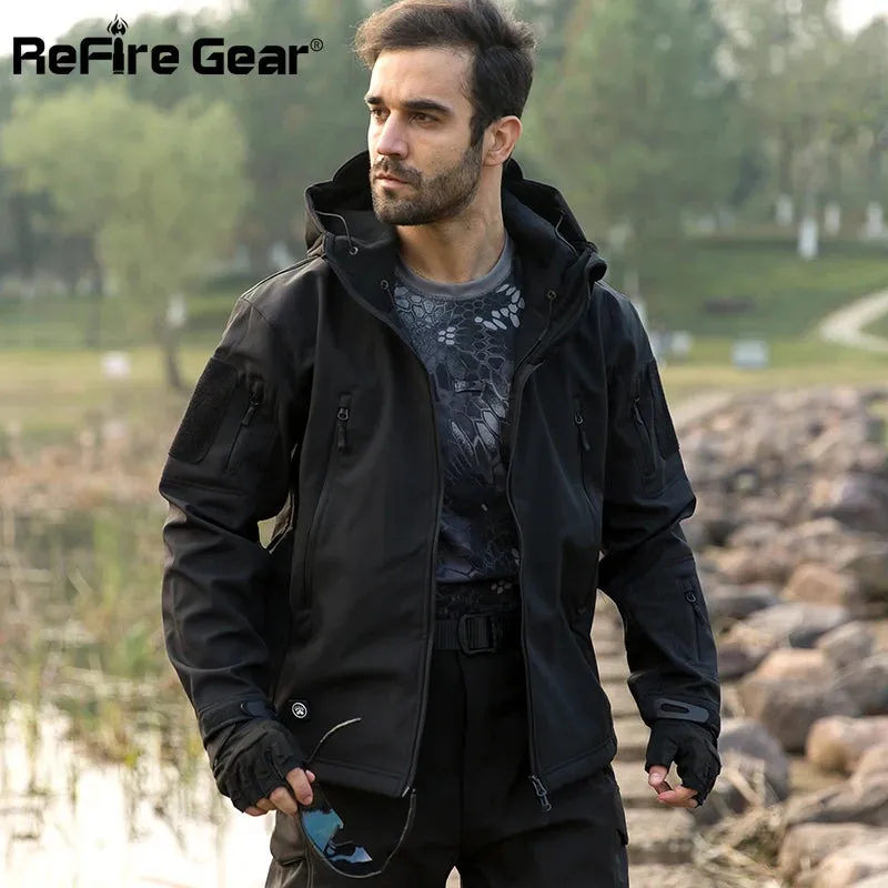 Mens Soft Shell Military Waterproof Army Tactical Hooded Windbreaker Jacket