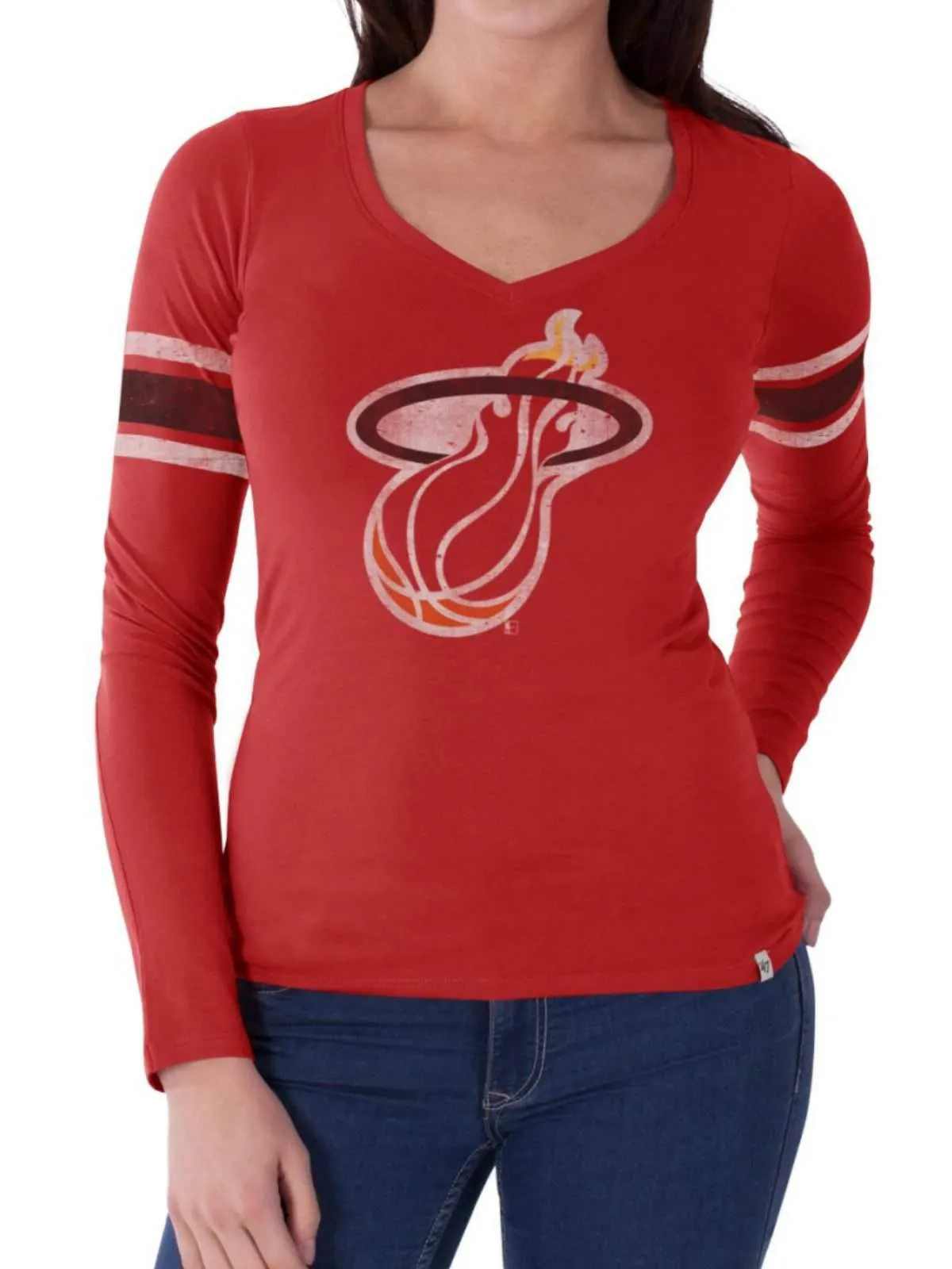 Miami Heat 47 Brand Women Rebound Red Homerun LS V-Neck T-Shirt (L)