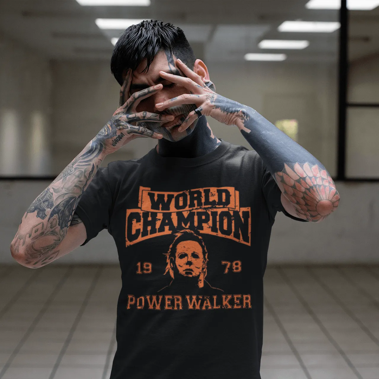 Mike Myers Tshirt World Champion 1978 Power Walker Short Sleeve Crew Neck Top