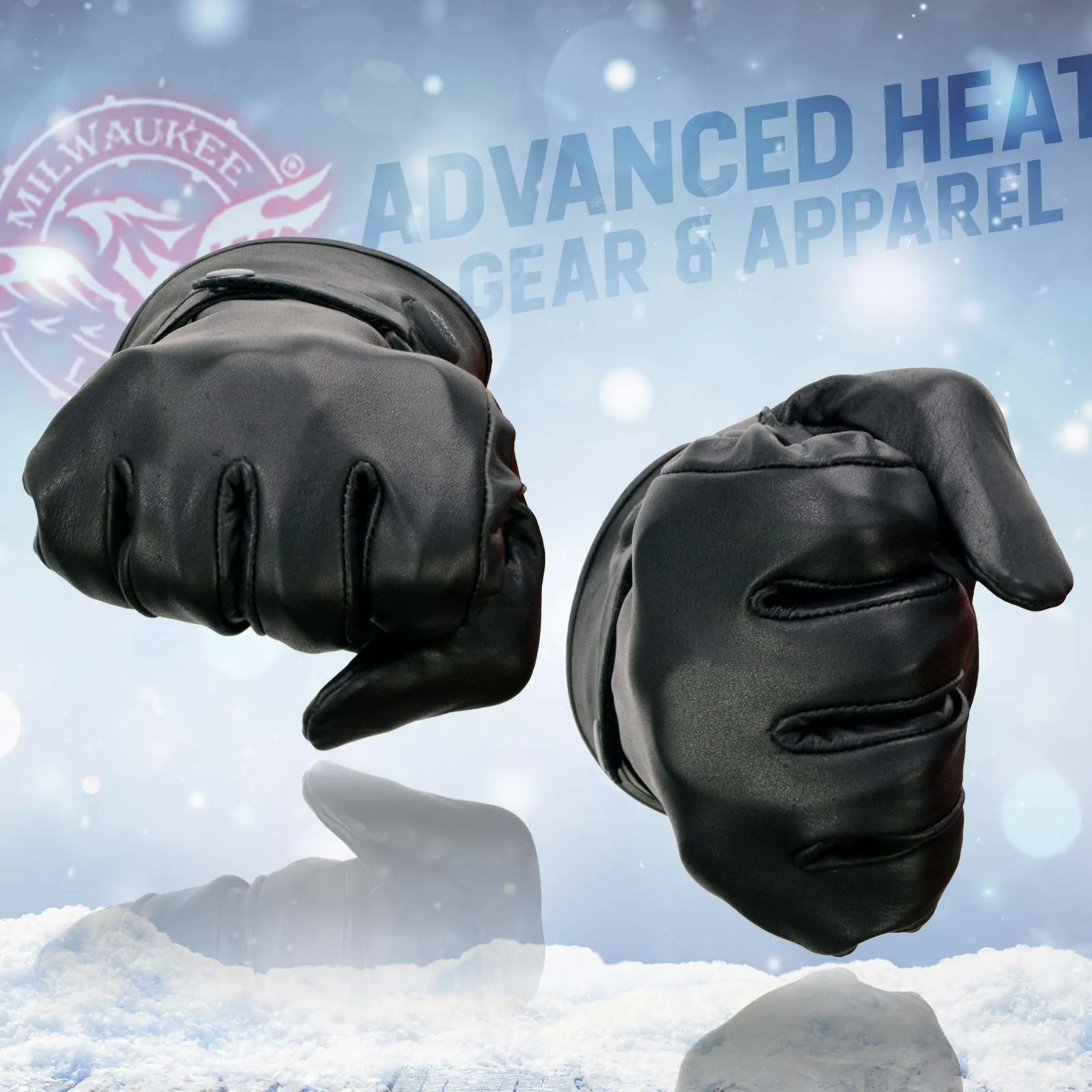 Milwaukee Leather MG7519SET Men’s Black Leather Heated Winter Gloves for Motorcycle Ski Hiking w/ Battery & i-Touch