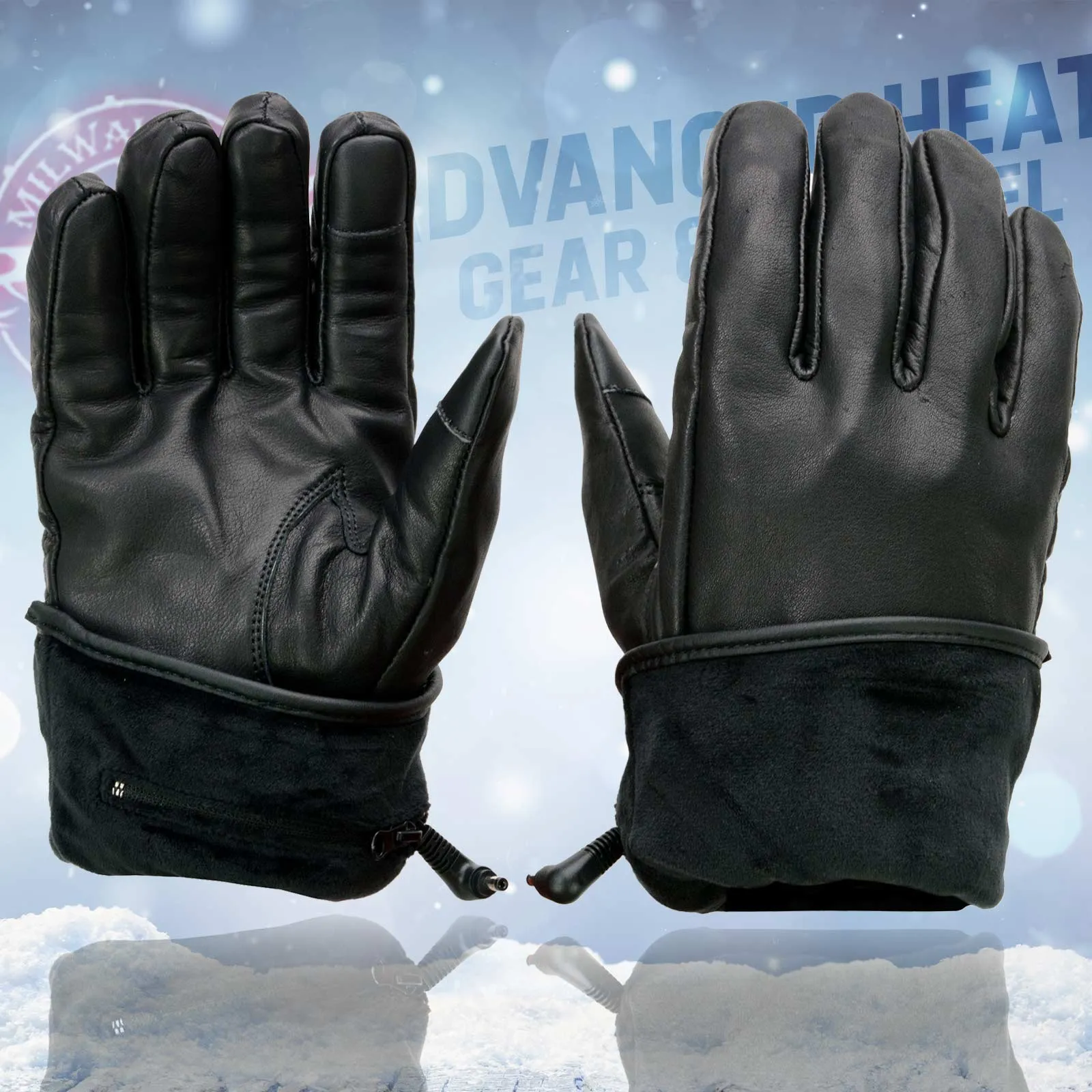 Milwaukee Leather MG7519SET Men’s Black Leather Heated Winter Gloves for Motorcycle Ski Hiking w/ Battery & i-Touch