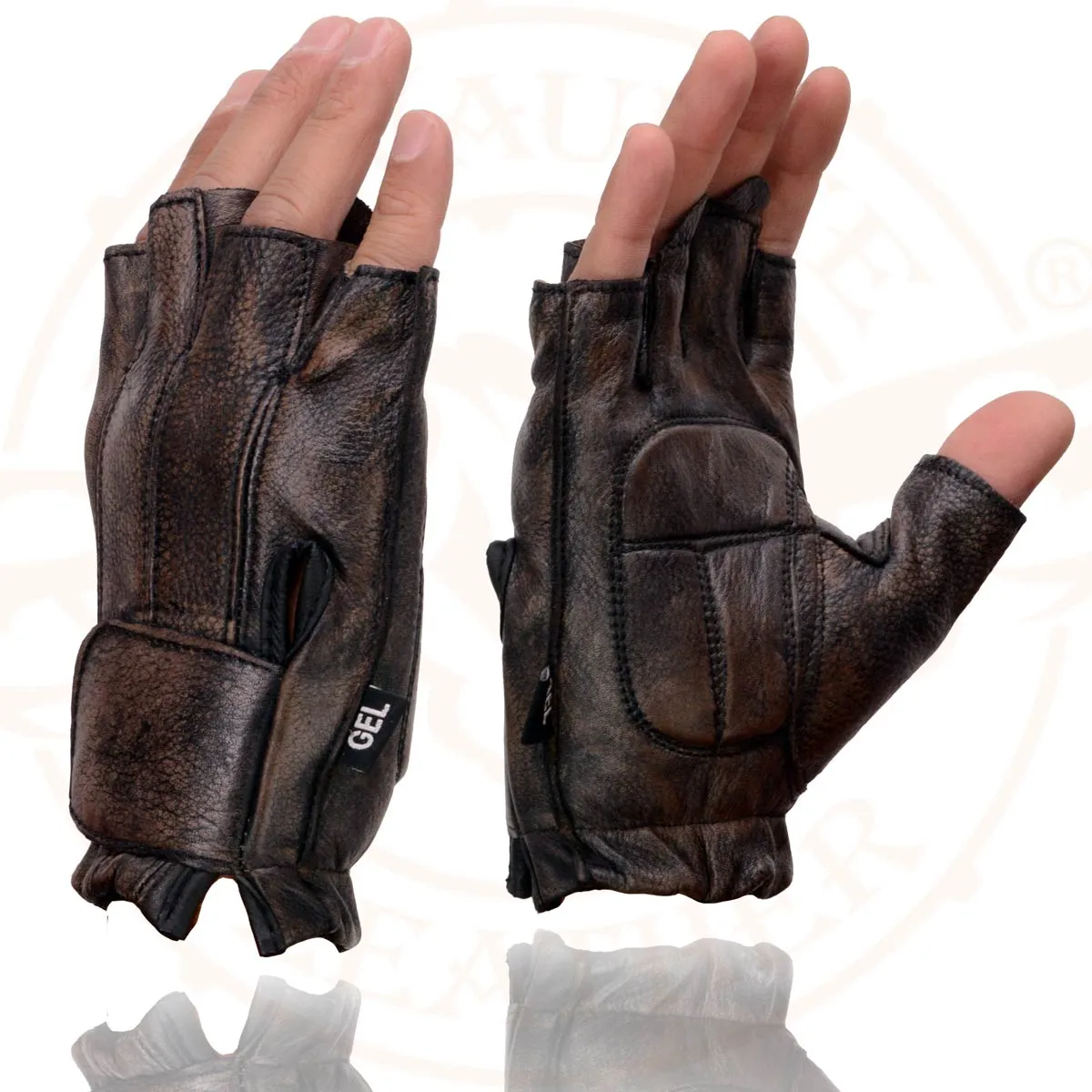 Milwaukee Leather MG7561 Men's Premium Brown Leather Gel Padded Palm Fingerless Motorcycle Hand Gloves