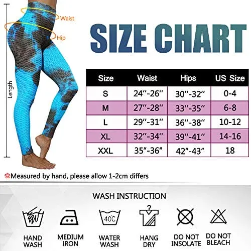 Murandick Textured Leggings for Women Scrunch High Waist Textured Yoga Workout Pants - Blue Pattern