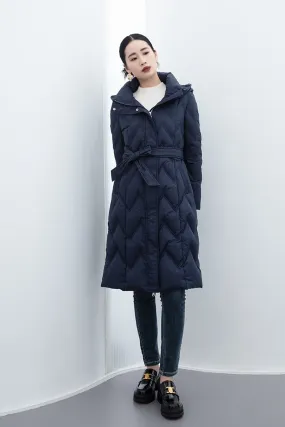 Navy Blue High Waist Long Goose Winter Down Jacket