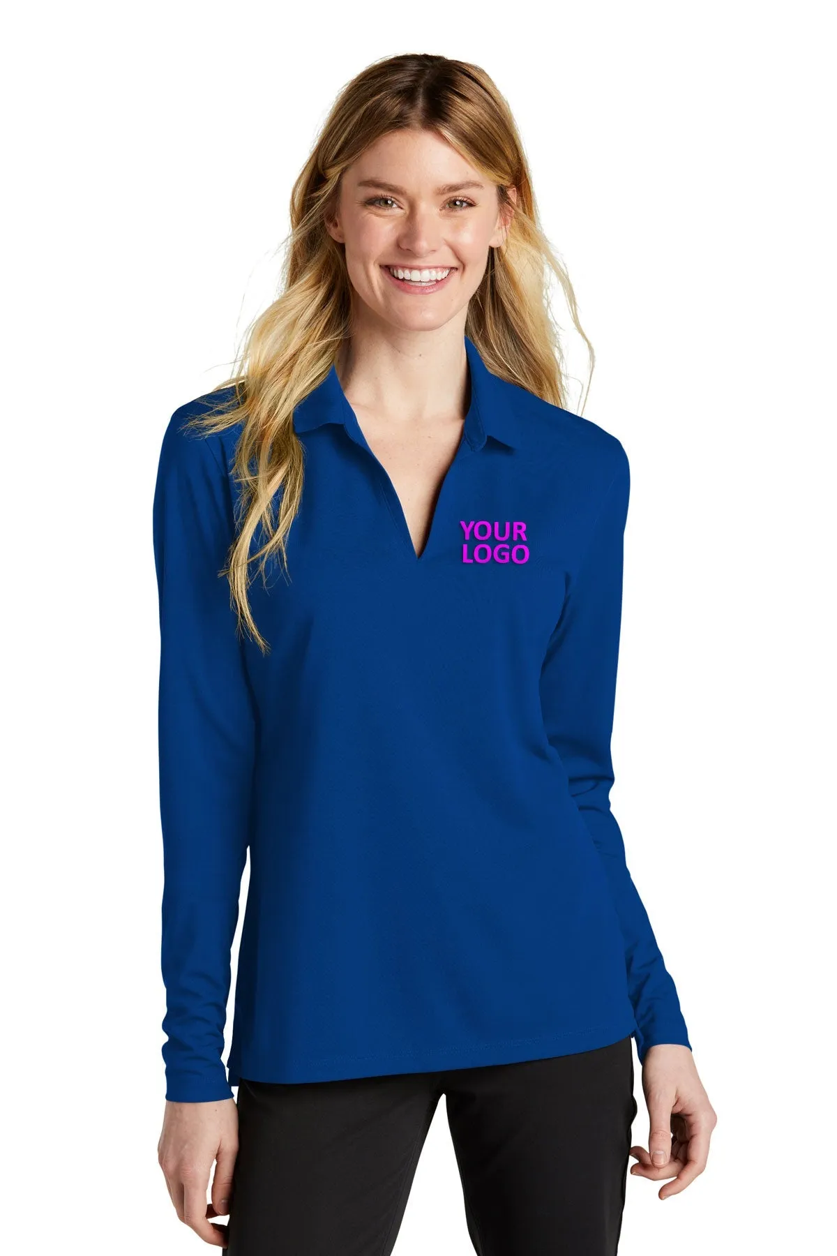 Nike Ladies Dri-FIT Micro Pique Long Sleeve Custom Polos, Gym Blue