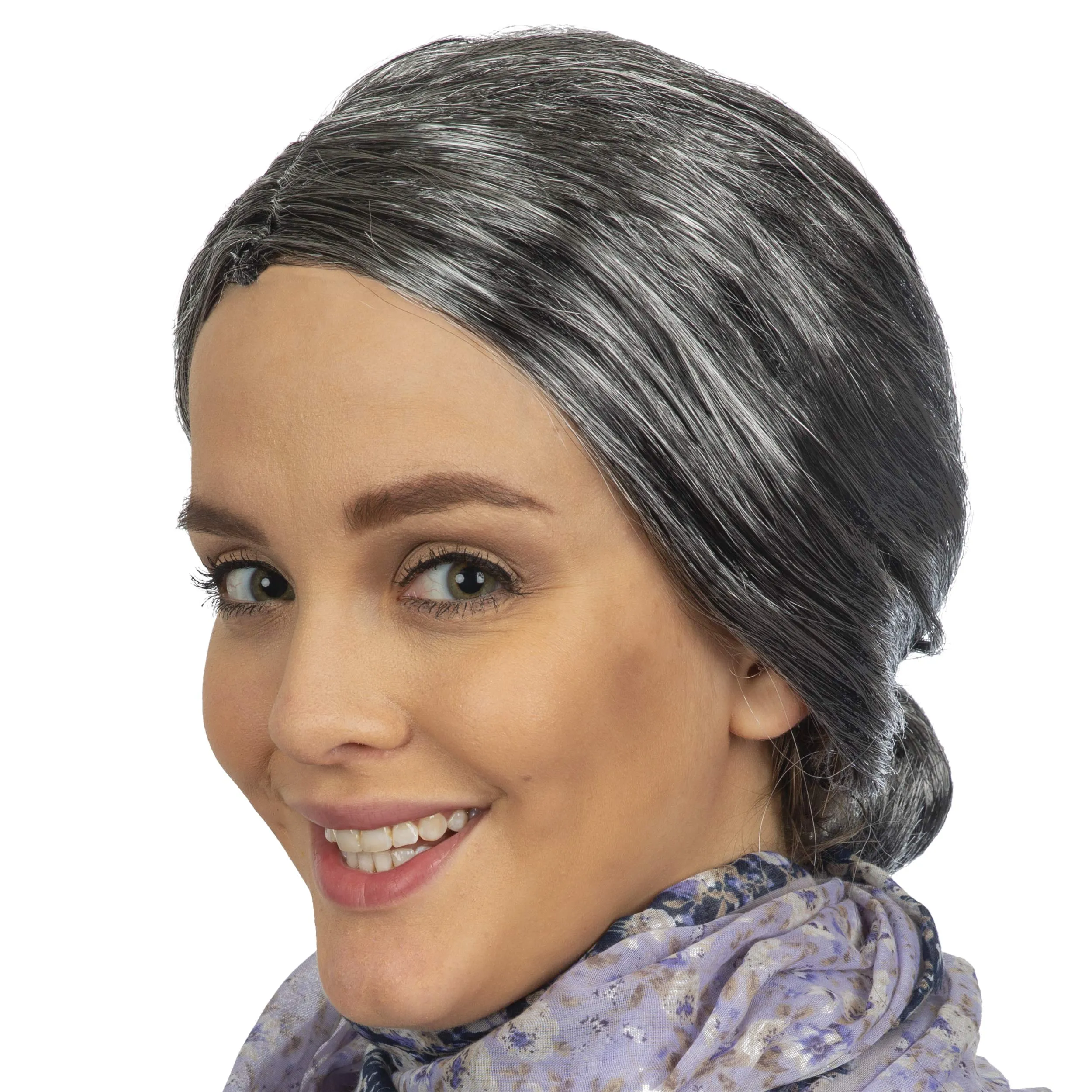 Old Lady Costume Wig - Silver Granny Bun Wig Costume Accessories - 1 Piece