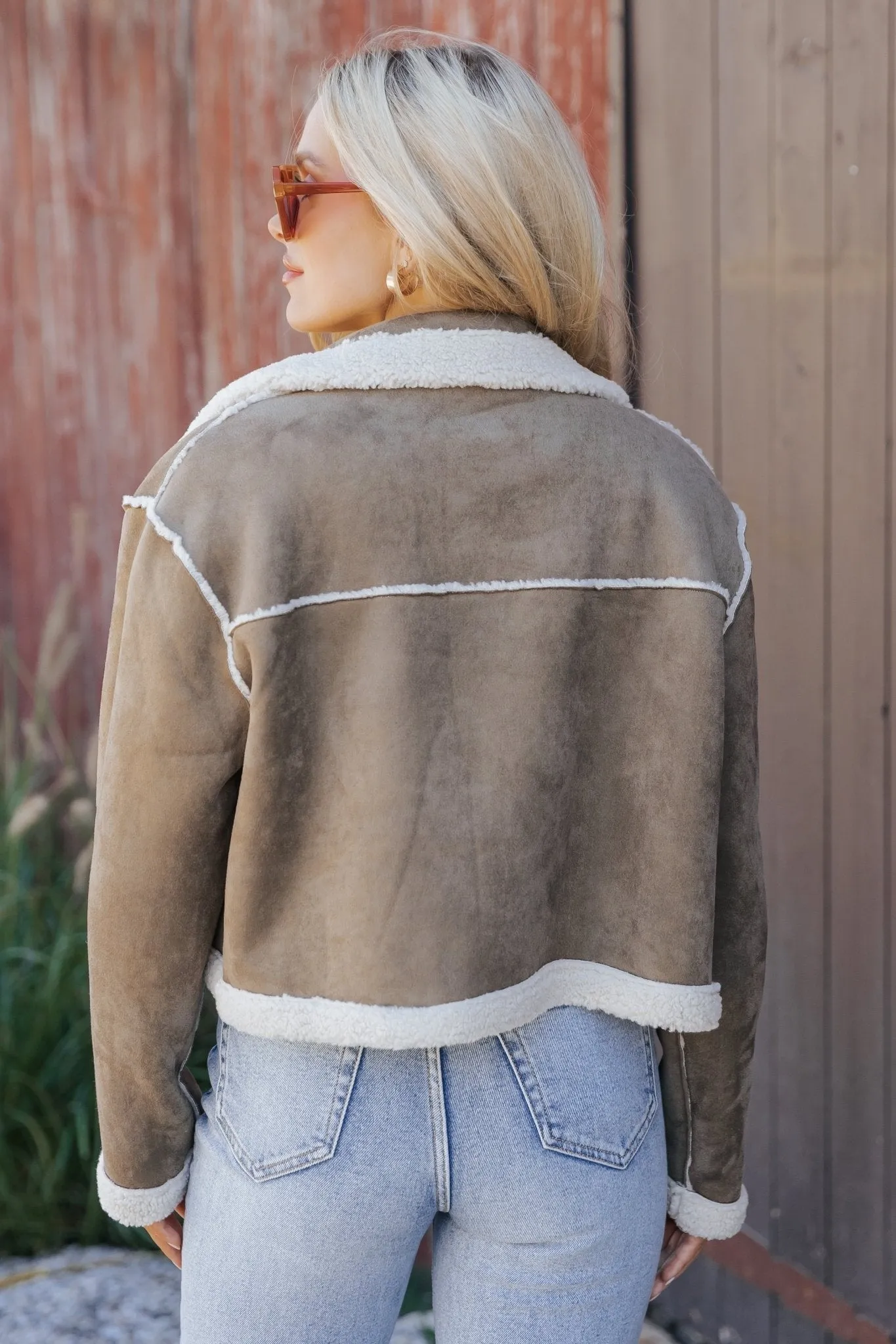 Olive Sherpa Lined Suede Reversible Jacket - FINAL SALE