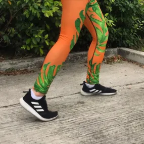 Orange Green Tropical Leaf Meggings, Men's Costume Festival Leggings-Made in USA/EU