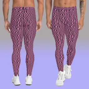 Pink Black Wavy Men's Leggings, Pattern Meggings Premium Luxury Tights-Made in USA/EU