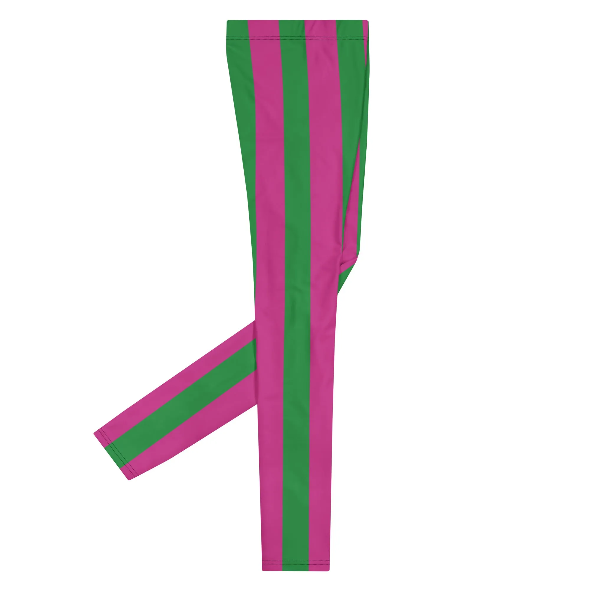 Pink Green Stripes Men's Leggings, Vertically Striped Meggings Running Tights-Made in USA/EU/MX