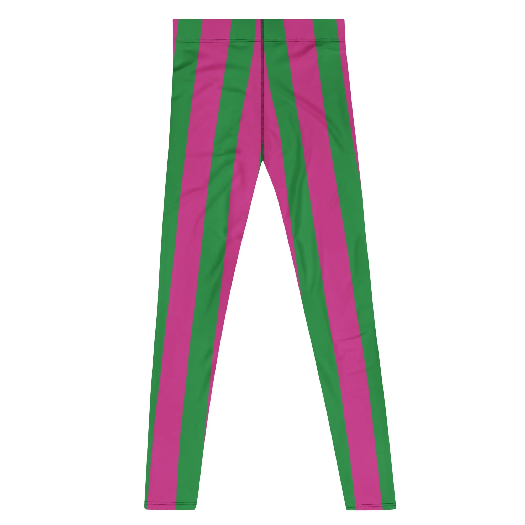 Pink Green Stripes Men's Leggings, Vertically Striped Meggings Running Tights-Made in USA/EU/MX