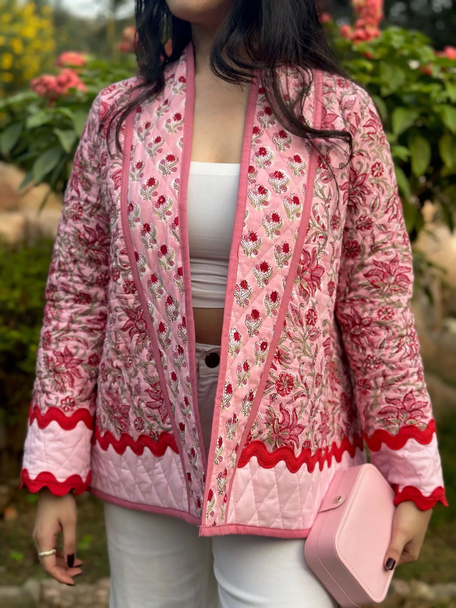 Pink Lace Quilted Shrug Jacket