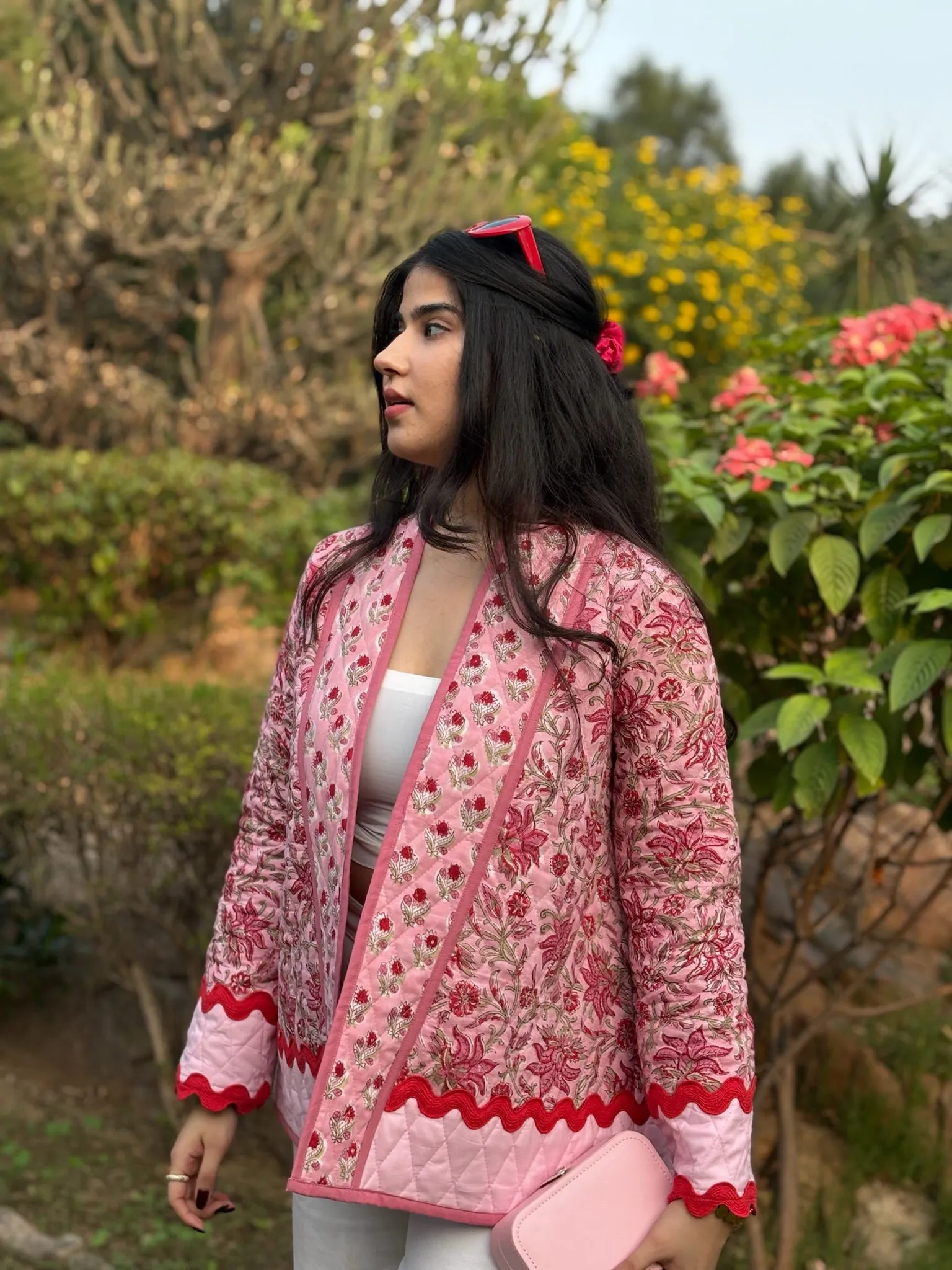 Pink Lace Quilted Shrug Jacket