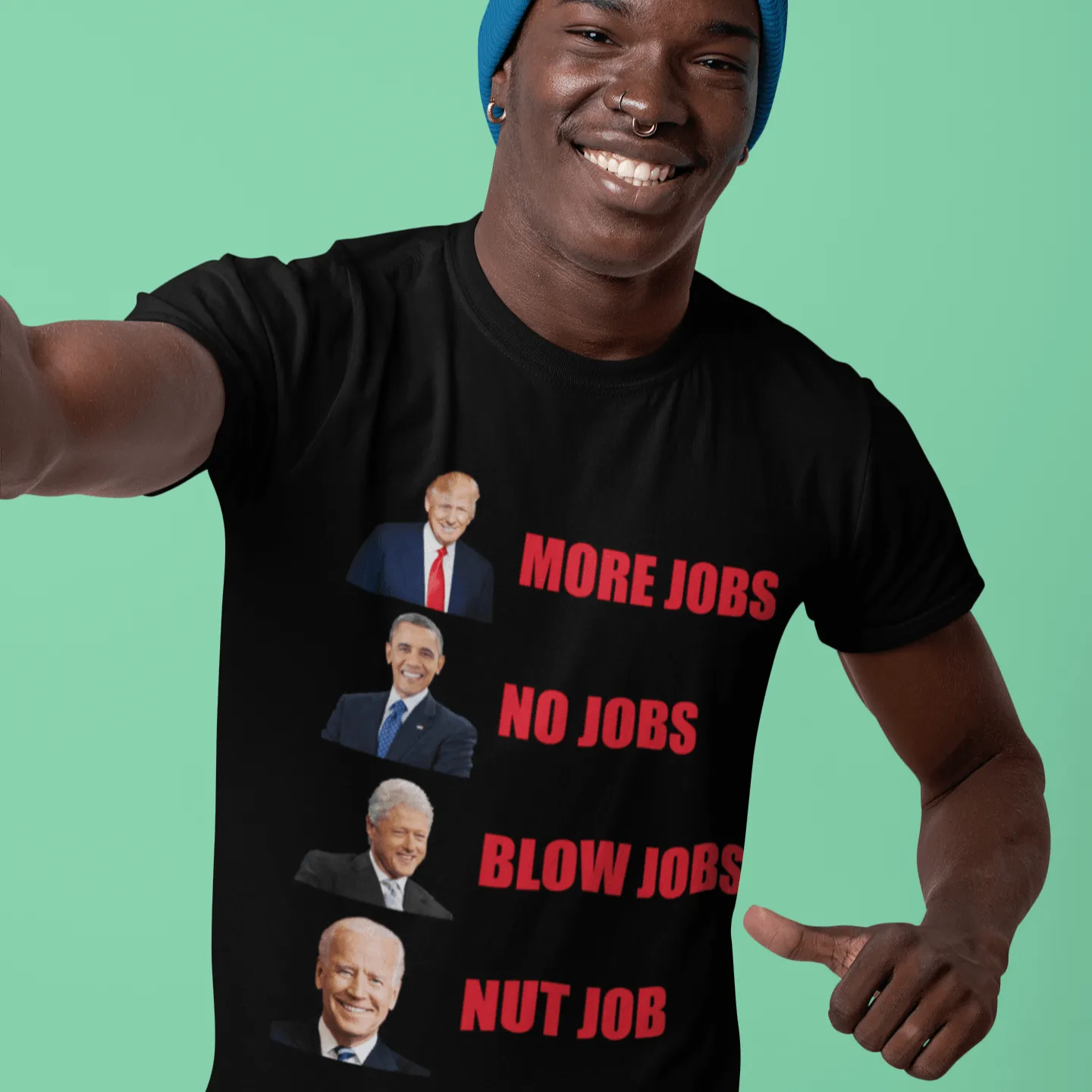 Political Humor T-Shirt Trump More Jobs Biden Nut Job Short Sleeve Unisex Crew Neck Top