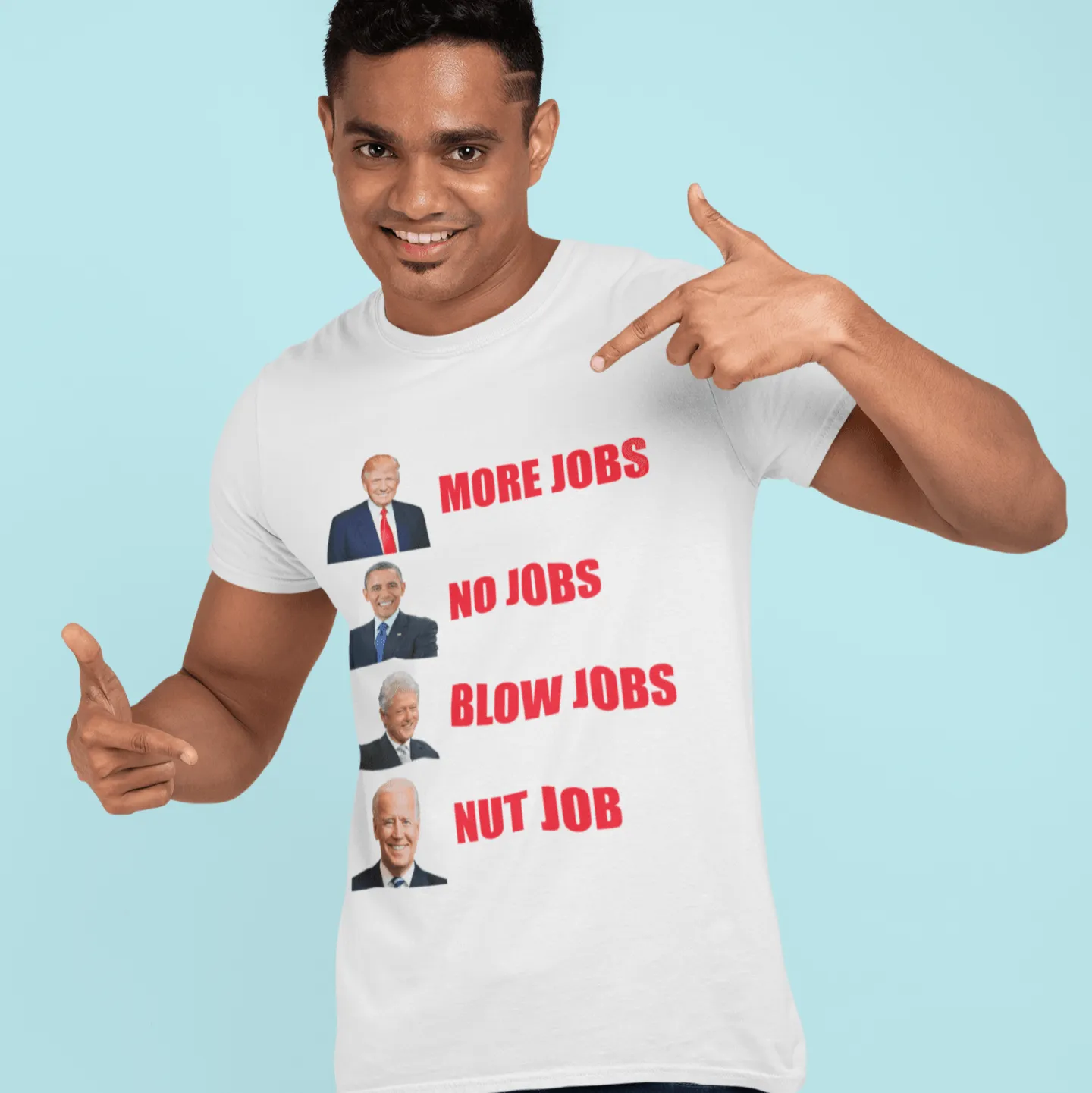 Political Humor T-Shirt Trump More Jobs Biden Nut Job Short Sleeve Unisex Crew Neck Top