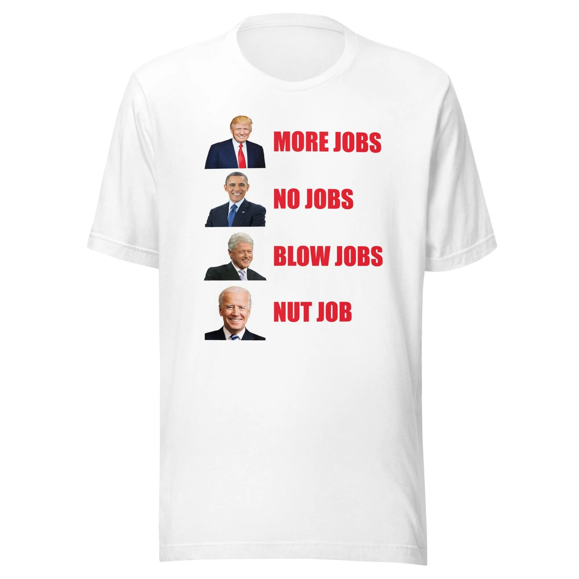 Political Humor T-Shirt Trump More Jobs Biden Nut Job Short Sleeve Unisex Crew Neck Top