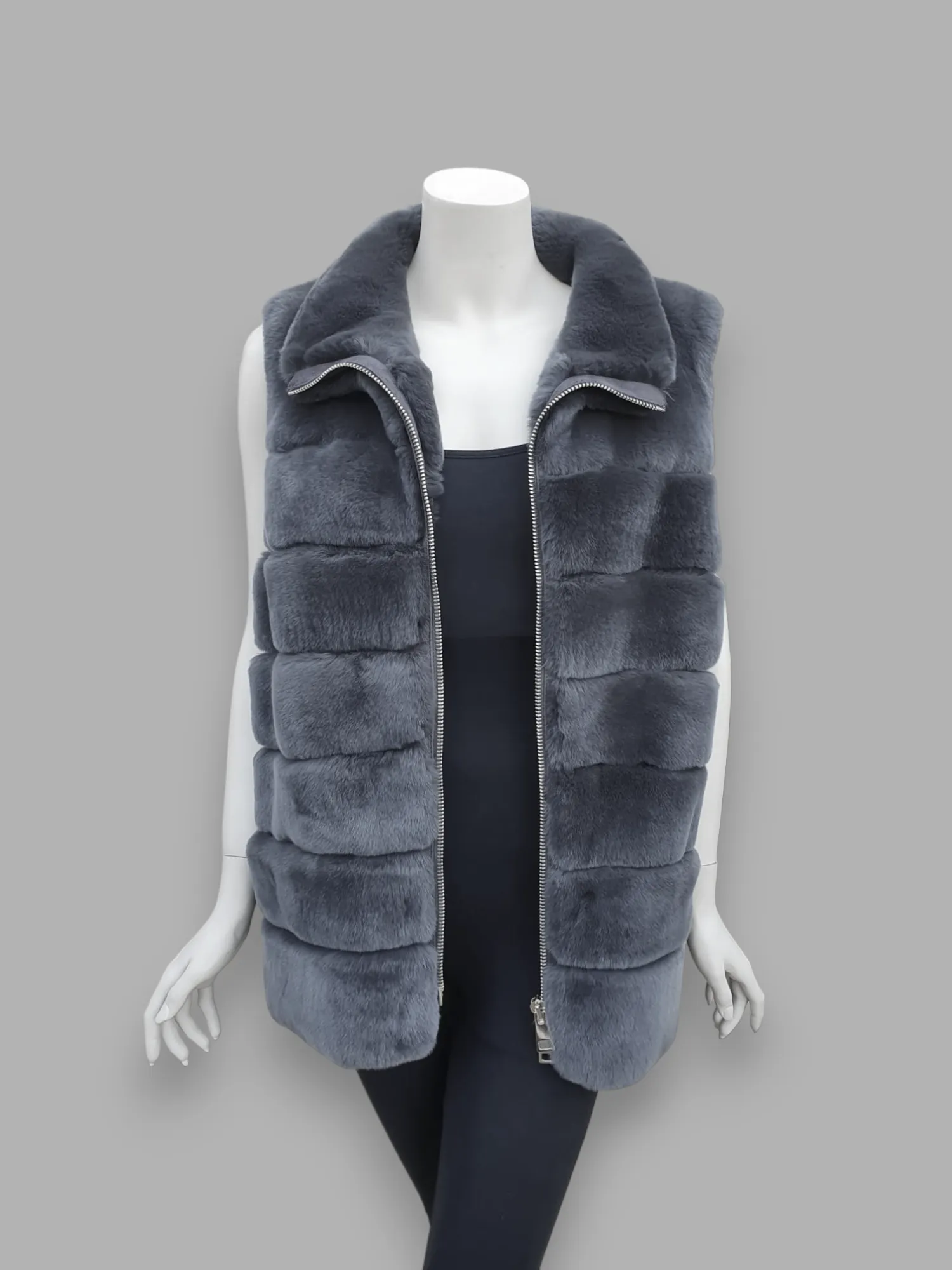 "Suprema" Gray Rex Rabbit Vest - Size 44