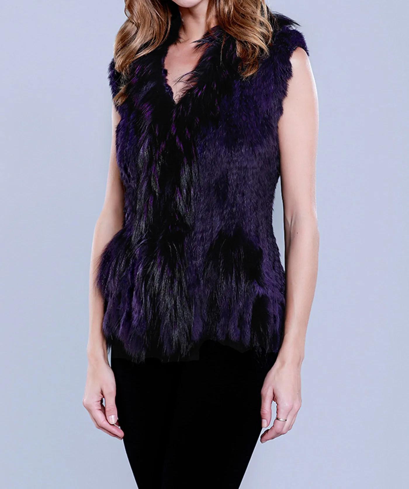 Rabbit Fur Vest with Raccoon Trim