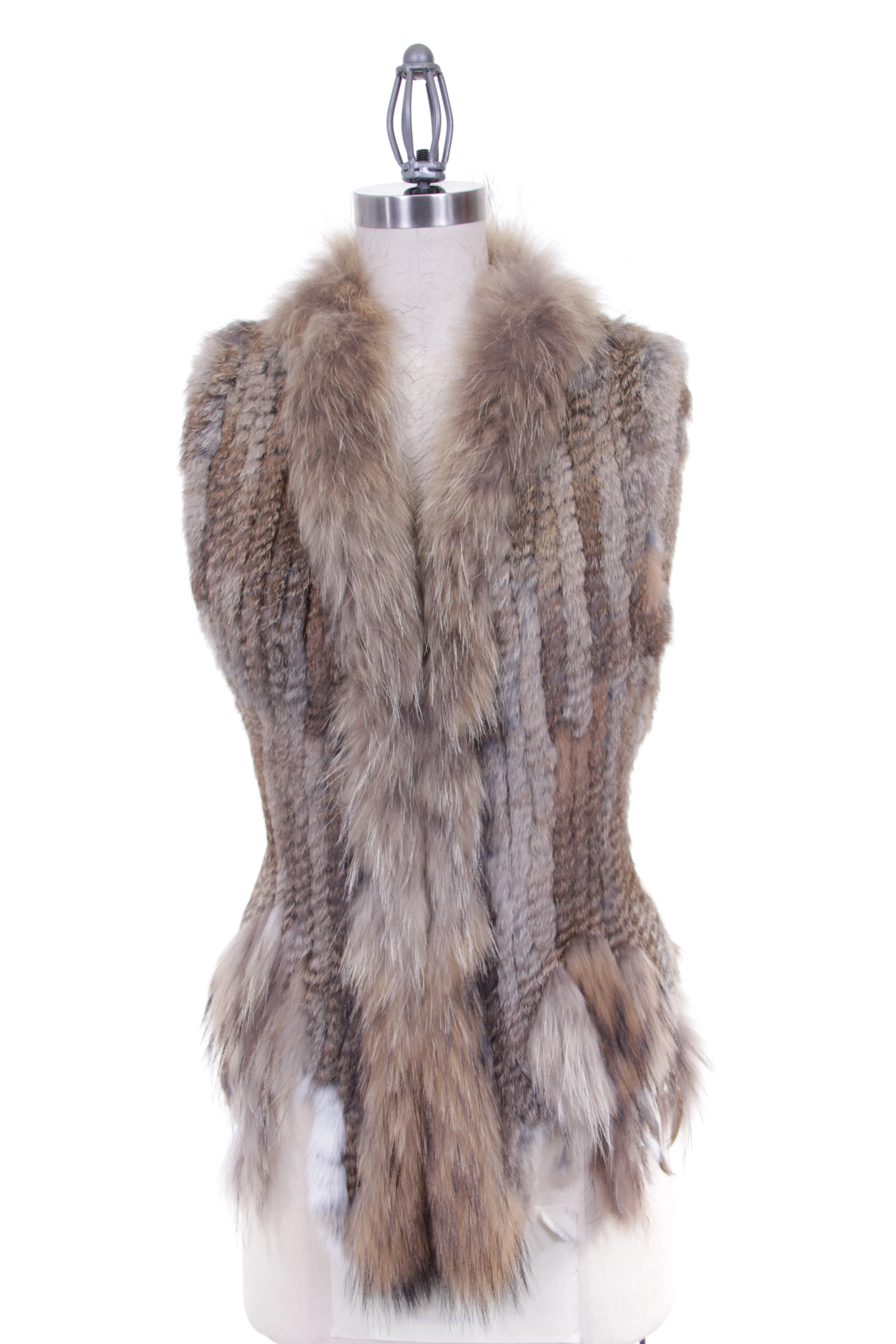 Rabbit Fur Vest with Raccoon Trim