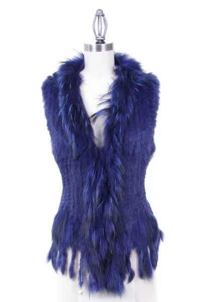 Rabbit Fur Vest with Raccoon Trim