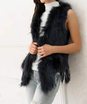 Rabbit Fur Vest with Raccoon Trim