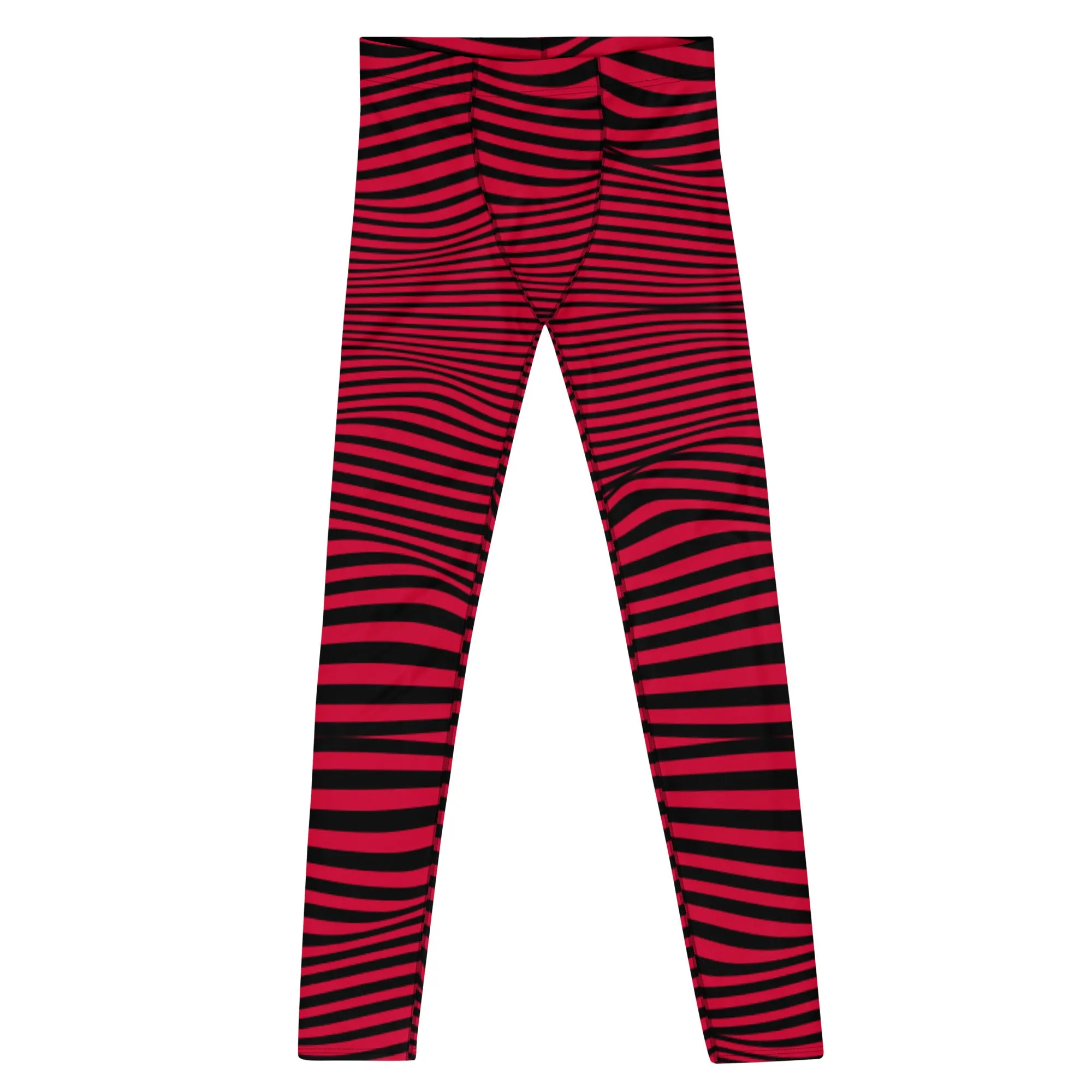 Red Black Meshed Men's Leggings, Striped Premium Meggings Compression Running Tights-Made in USA/EU/MX