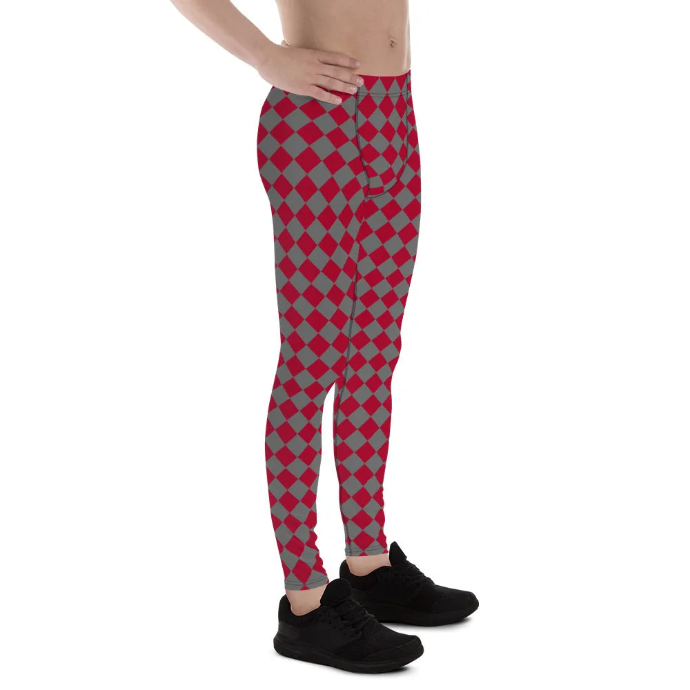 Red Checkered Red Men's Leggings, Check Pants Men, Men's Plaid Pants, Checkered Pants - Made in USA/EU/MX