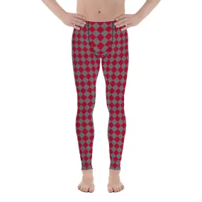 Red Checkered Red Men's Leggings, Check Pants Men, Men's Plaid Pants, Checkered Pants - Made in USA/EU/MX