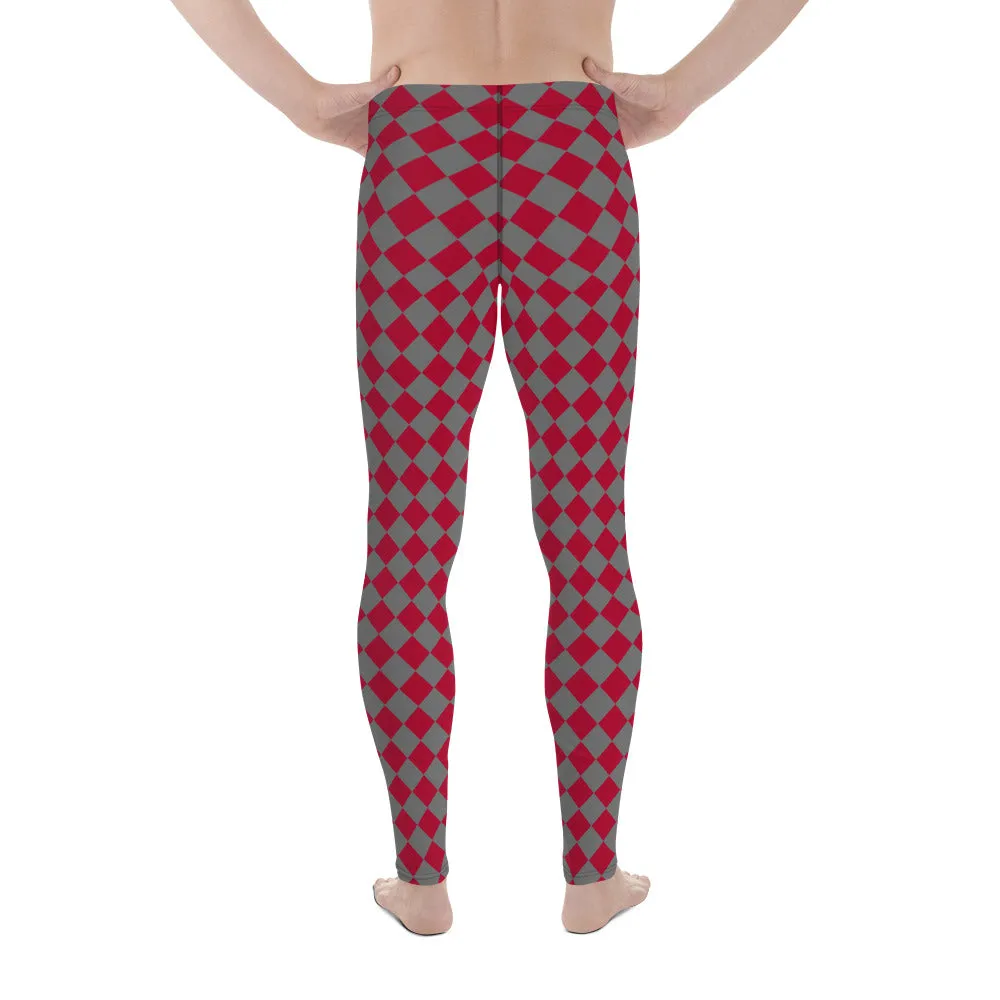 Red Checkered Red Men's Leggings, Check Pants Men, Men's Plaid Pants, Checkered Pants - Made in USA/EU/MX