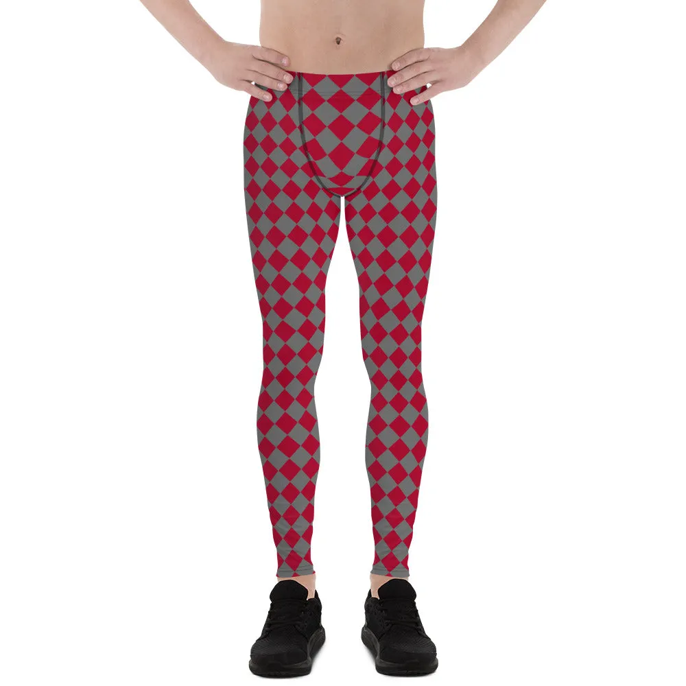 Red Checkered Red Men's Leggings, Check Pants Men, Men's Plaid Pants, Checkered Pants - Made in USA/EU/MX