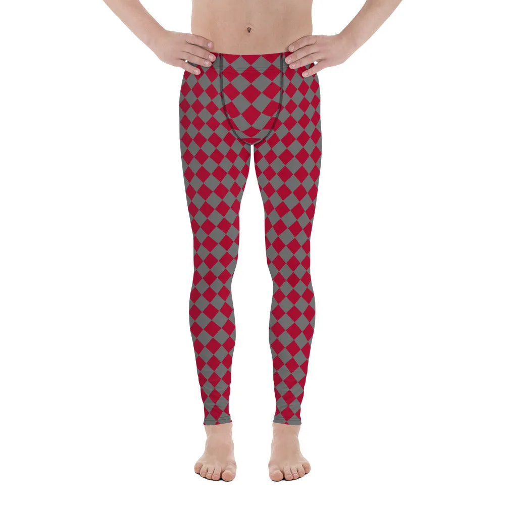 Red Checkered Red Men's Leggings, Check Pants Men, Men's Plaid Pants, Checkered Pants - Made in USA/EU/MX