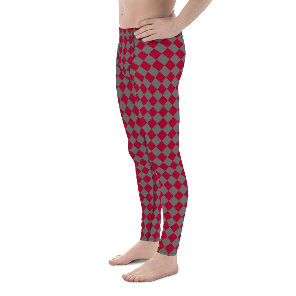 Red Checkered Red Men's Leggings, Check Pants Men, Men's Plaid Pants, Checkered Pants - Made in USA/EU/MX