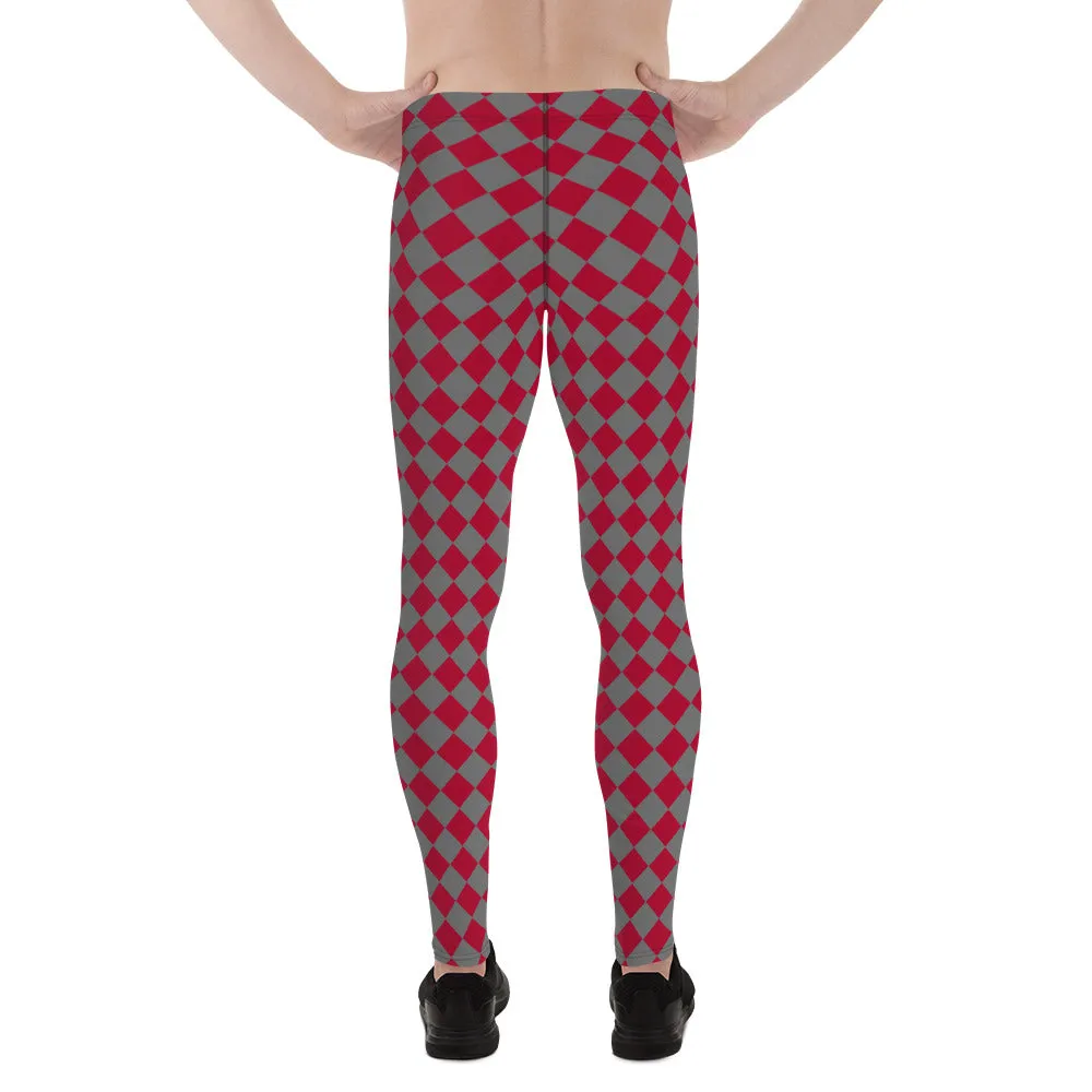 Red Checkered Red Men's Leggings, Check Pants Men, Men's Plaid Pants, Checkered Pants - Made in USA/EU/MX