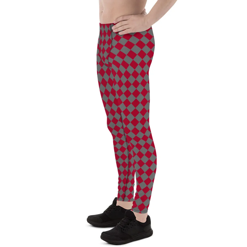 Red Checkered Red Men's Leggings, Check Pants Men, Men's Plaid Pants, Checkered Pants - Made in USA/EU/MX