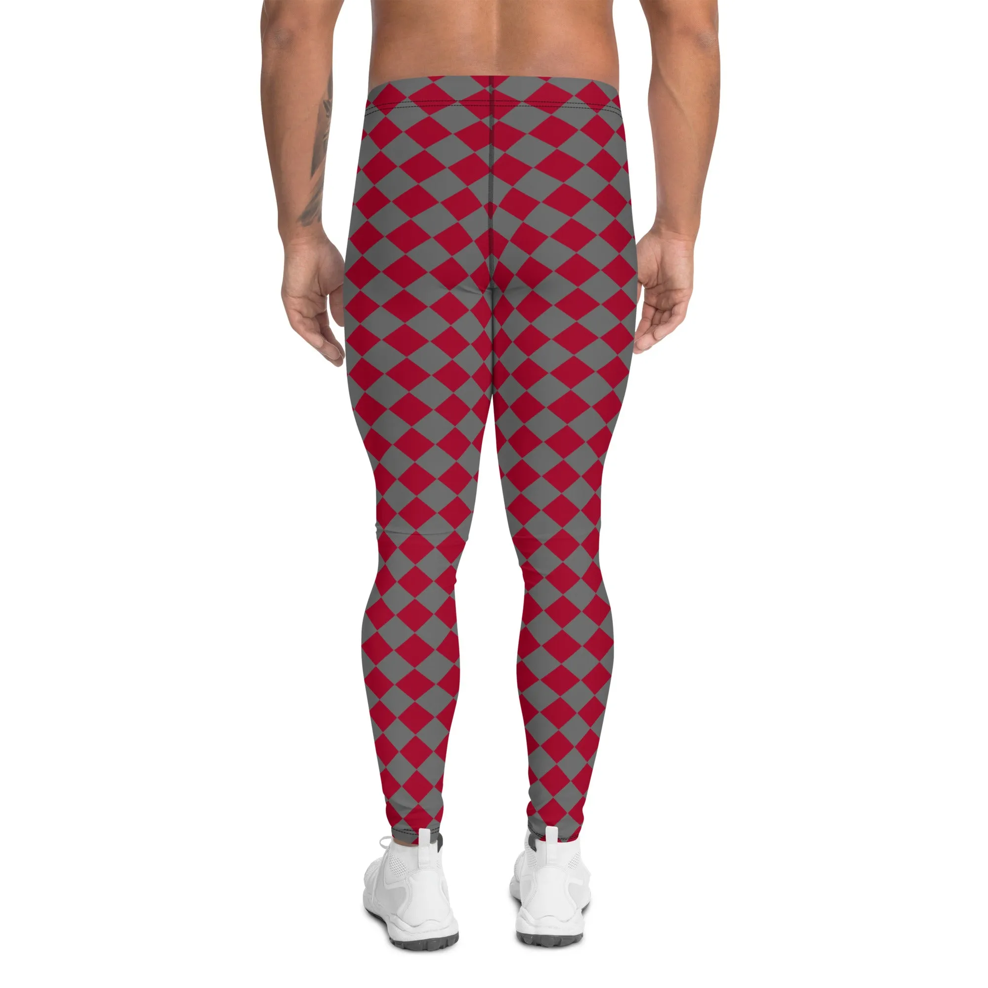 Red Checkered Red Men's Leggings, Check Pants Men, Men's Plaid Pants, Checkered Pants - Made in USA/EU/MX