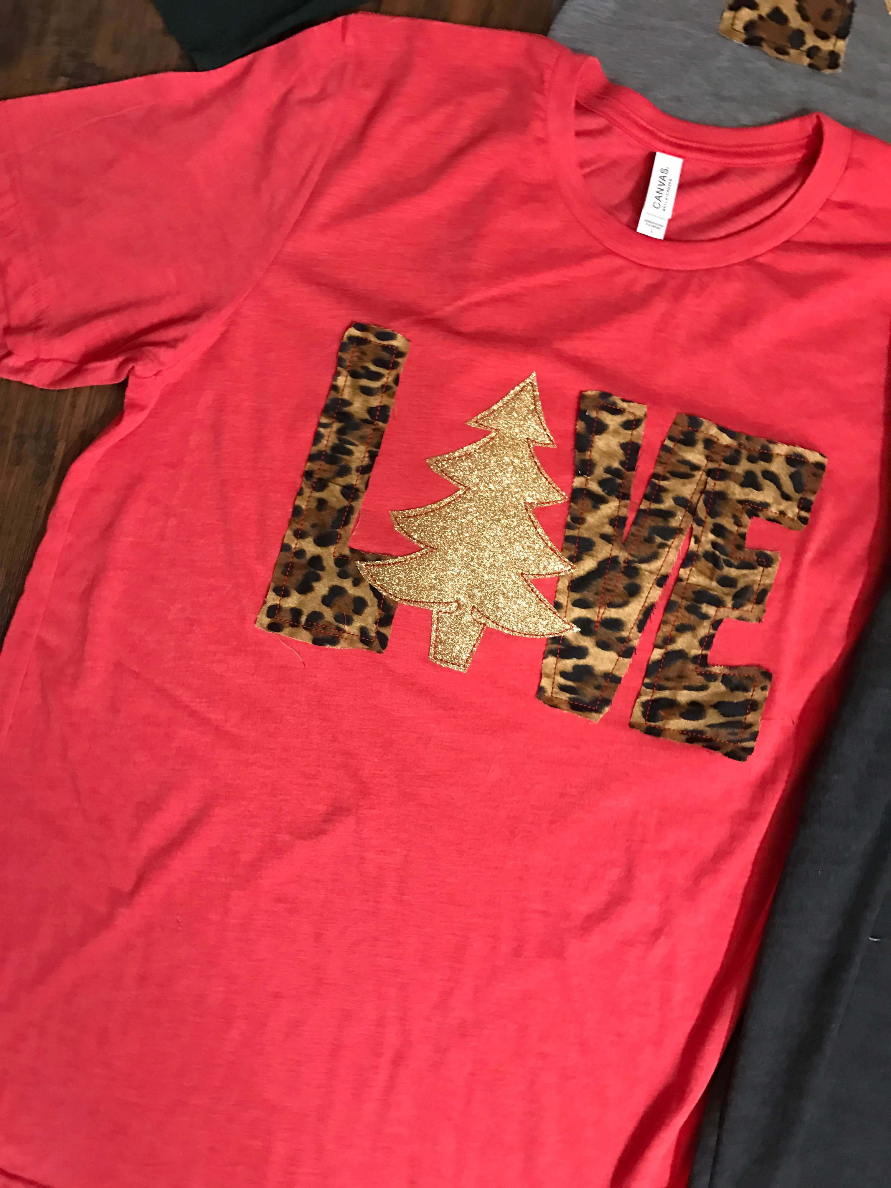 Red with Leopard LOVE Christmas Shirt