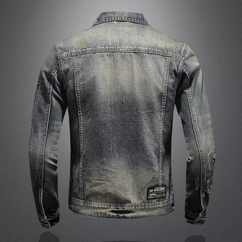 Retro Distressed Men's Denim Coat for Spring and Autumn