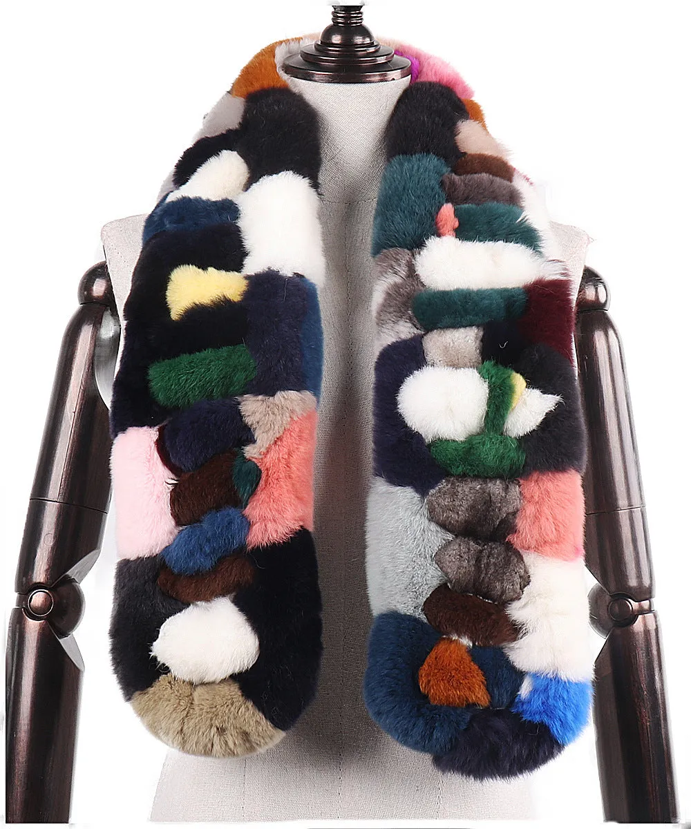 Rex rabbit fur scarf woven fur scarf long thick warm double-sided wool autumn and winter ladies