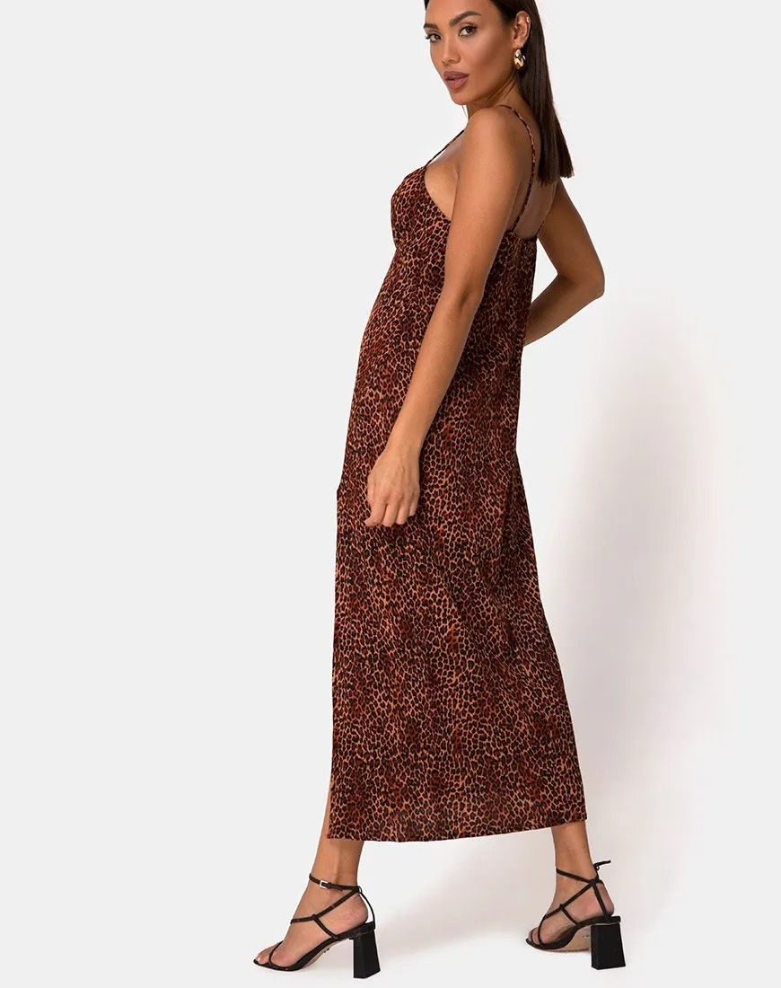 Rinda Maxi Dress in Crinkle Ditsy Leopard Orange