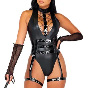 Roma Dominatrix Bunny Wet Look Faux Leather 5-Piece Costume